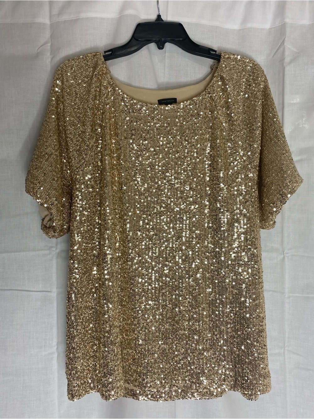 Ann Taylor Gold Sequin Short Sleeve Tee